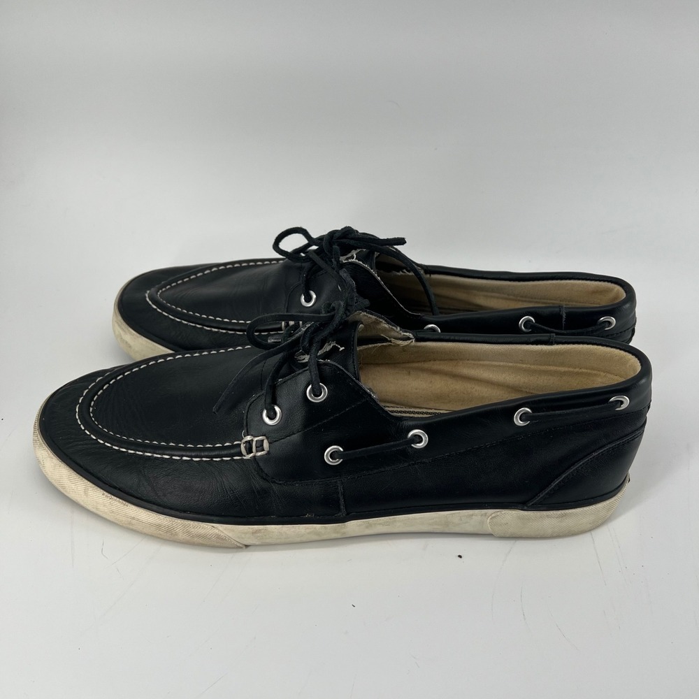 Polo Ralph Lauren Sander Mens 14D Black Leather Boat Shoes Sneakers 0200001087 - Picture 3 of 10